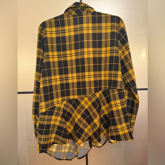 Susan Graver Asymmetrical Cut Plaid Patterned Button-Down Blouse - Picture 7 of 7